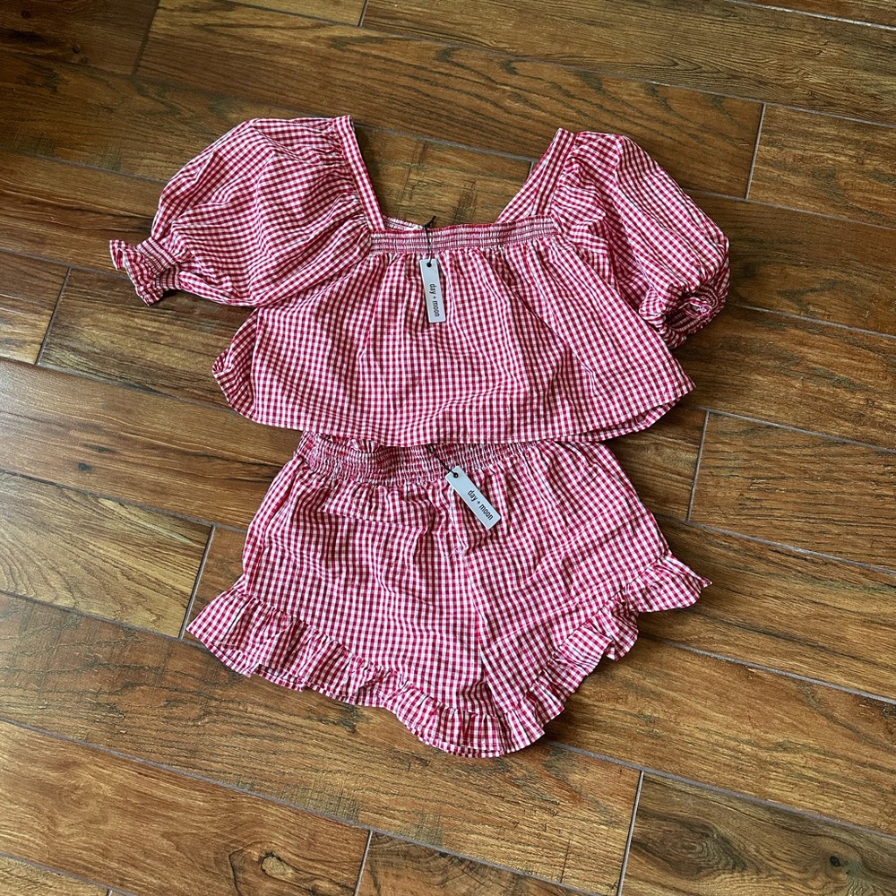 NWT day + moon red checkered set